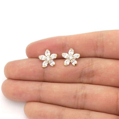 Oval Created Diamond Flower Baby Screw Back Stud Kid Earrings 14k