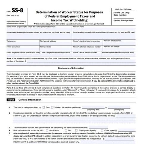 Form Ss 8 And Employee Classification Employee Or Independent Contractor