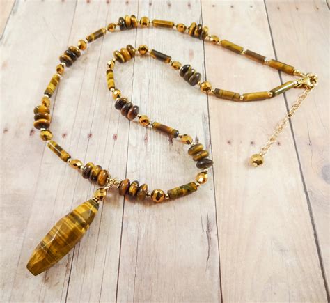 Tiger S Eye Necklace Tigers Eye Gemstone Necklace Brown Stone Pendant