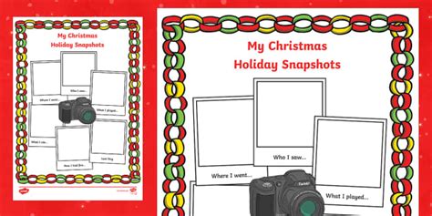 Christmas Holiday Snapshots Writing Frame Teacher Made