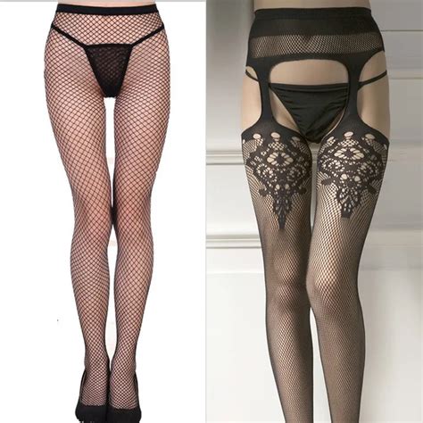 Sexy Women Lingerie Black Net Lace Stockings Top Garter Belt Thigh Pantyhose Open Crotch Top
