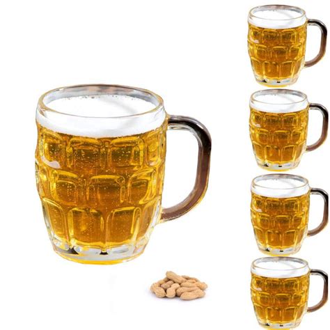 Set Of 4 Dimple Stein Irish Beer Glass Mug With Handle 16 Oz Clear