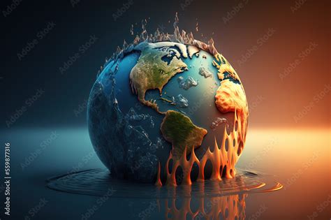 A Picture Of A Melting Earth In The Water Global Warming Generative