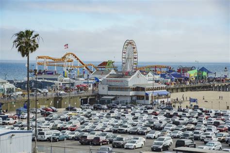 The Pier And Car Parking Of Santa Monica Beach Editorial Photography