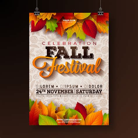 Autumn Party Flyer Illustration With Falling Leaves And Typography