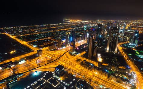 Dubai Night Photograph Of Air Orange Light In The City Streets