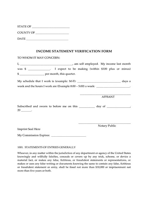 Fillable Online Income Statement Verification Form Fax Email Print