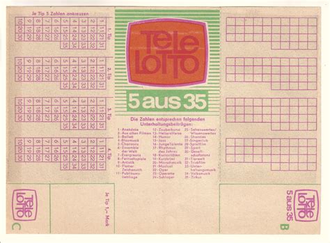 Jedes tippfeld auf deinem lottoschein kostet 1,20 euro plus eine einmalige tippscheingebühr von 50 cent. Lottoschein TELE LOTTO - VEB Vereinigte Wettspielbetriebe ...