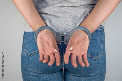 Handcuffed Girl Hands Behind Her Back Foto De Stock Adobe Stock