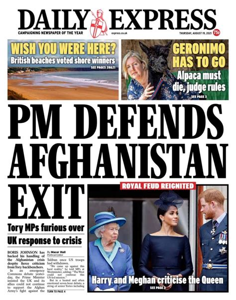 Daily Express Front Page 19th Of August 2021 Tomorrows Papers Today