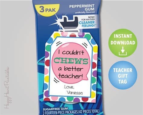 Teacher Appreciation T Tag Printable T Tag For Gum Etsy In 2022