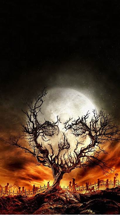 Halloween Moon Skull Spooky Silhouette Sky Trees