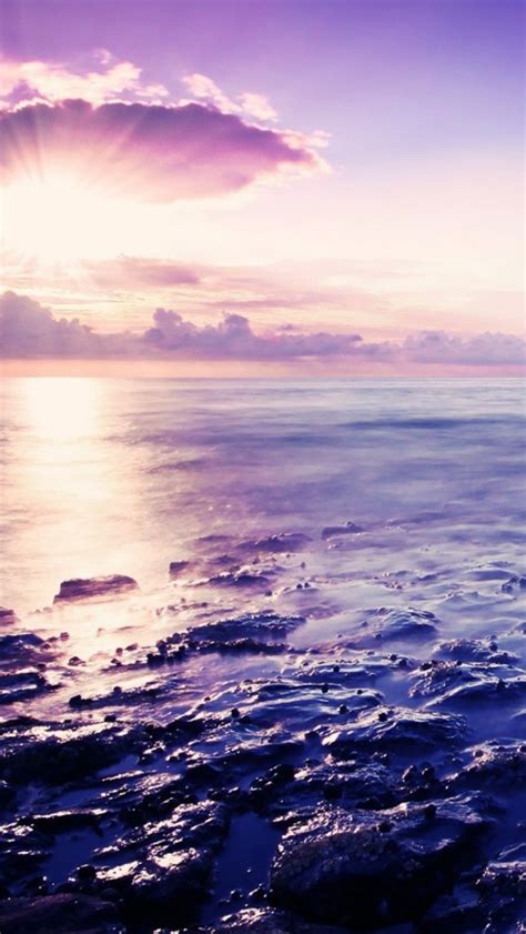 Morning Sea Shore Sunrise Purple Tones Iphone 5 Wallpaper