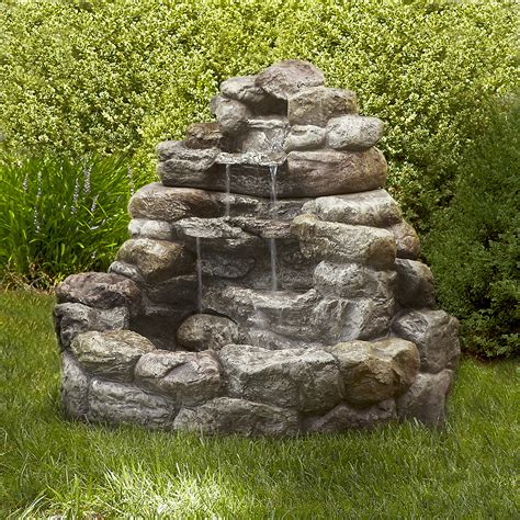 Lighted Rock Fountain Blissfully Relaxing Waterfall From