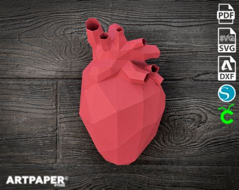 Papercraft Human Heart Valentines Day 3d Low Poly Paper Sculpture Diy