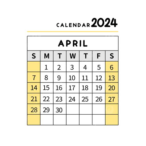 Abril Calendario Simple Amarillo Png Calendario Abril Plan