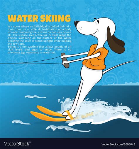 Funny Cartoon Dog Water Skiing Happy Moments Vector Image