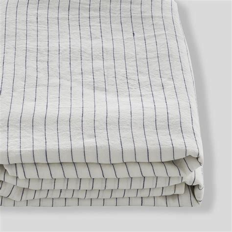 100 Linen Fitted Sheet In Pinstripe Navy In Bed Store