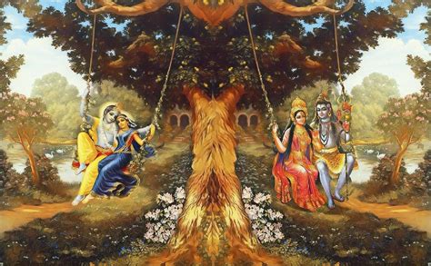 The Divine Couple Lord Shiva Parvati And Lord Radha Krishna Taking A