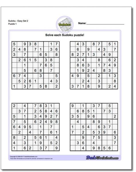 Each booklet of printable sudoku contains eight puzzles, instructions, hints and answers. Easy Sudoku Puzzle Worksheets | 99Worksheets