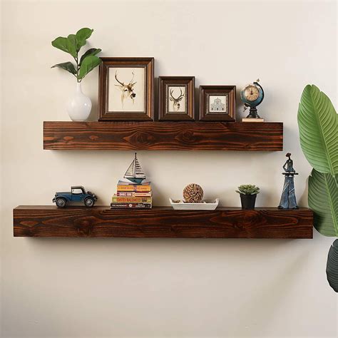 Welland 60 Inch Fireplace Mantel Shelf Real Wood Floating Wall Shelf Walnut Color Pinewood