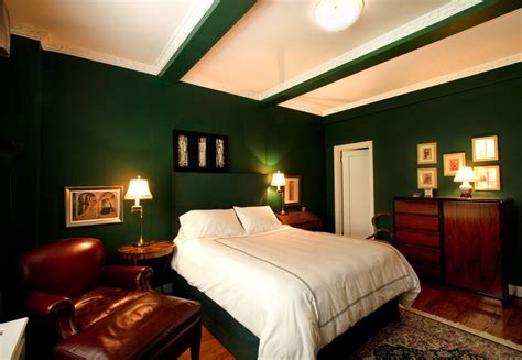 Terrific Dark Green Bedroom Walls With Warm Lighting Decor Dark Green