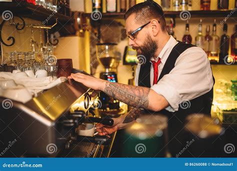 Barista Preparing Coffee In Espresso Machine Stock Photo Image Of