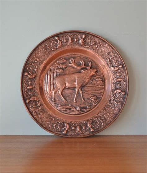 Vintage Large Copper Wall Hanging Plate Moose Stag Charger Funky