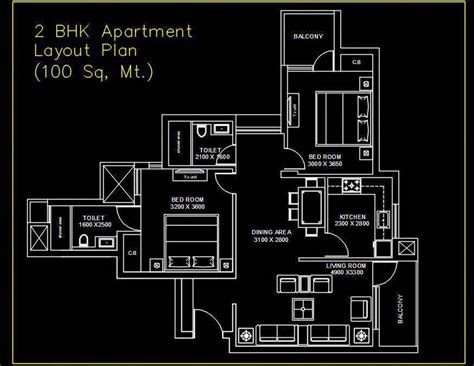 2 Bhk Apartment Plan Dwg File Plan N Design Apartment Plans How To