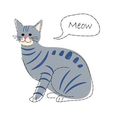 Gray Tabby Cat Cute Cartoon Characters Flat Shape And Line Stroke