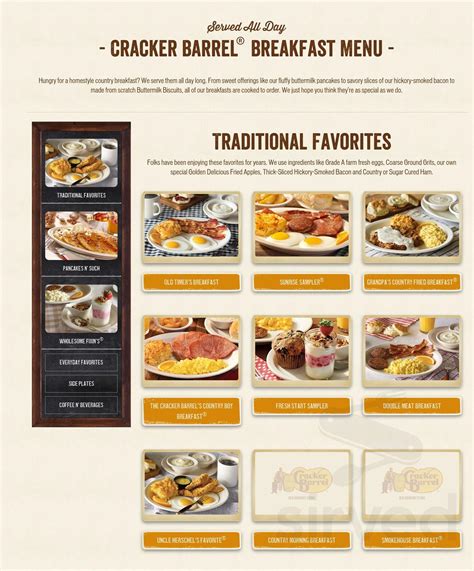 Cracker Barrel menu in Mayfield, Kentucky, USA