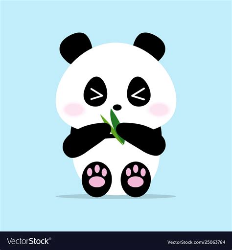 Cute Panda Cartoon Holding Bamboo Leaves Vector Image