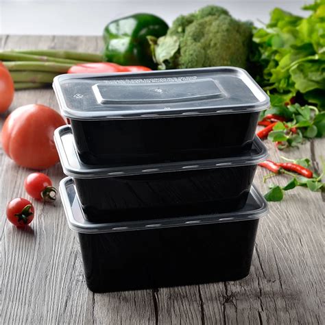 25 Oz 750ml Black Plastic Lunch Box With Lid Disposable Takeout Food