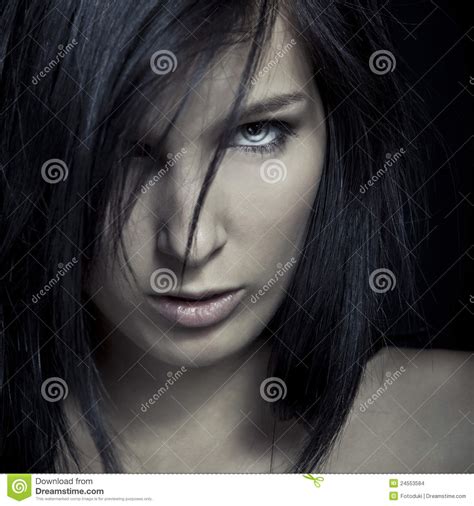 Emotion Expression Dark Girl Face Stock Photo Image Of Gothic Girl