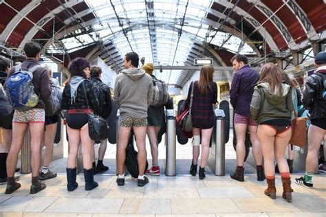 No Pants Subway Ride London Commuters Strip Down To Underwear In