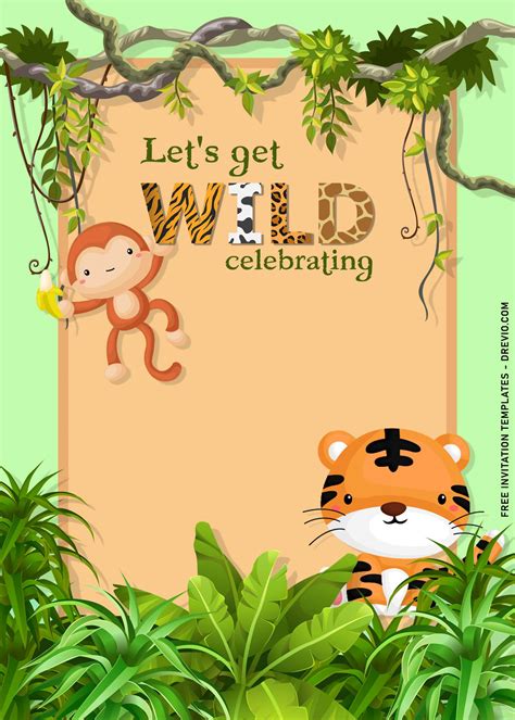 10 Adorable Wild Animals Birthday Invitation Template