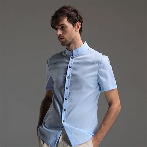 mandarin collar short sleeve cotton shirt blue cotton shirt shirts blue chinese shirt