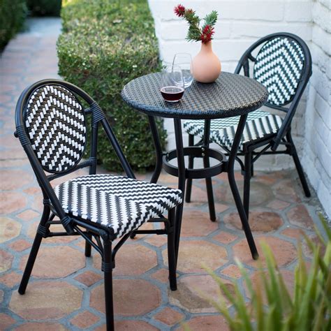 Black And White 3 Pc Outdoor Resin Wicker Small Space Patio Dining Set