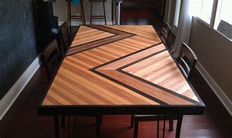 People often turn their noses down at it, considering it plebien and substandard for a carpenter to lay the plywood table top on the ground and measure out a small rectangle at each of the tables four corners. Hand Made Chevron Inspired Wooden Table Top by Built ...