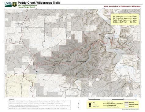 Mark Twain National Forest Paddy Creek Wilderness Trails Map By Us