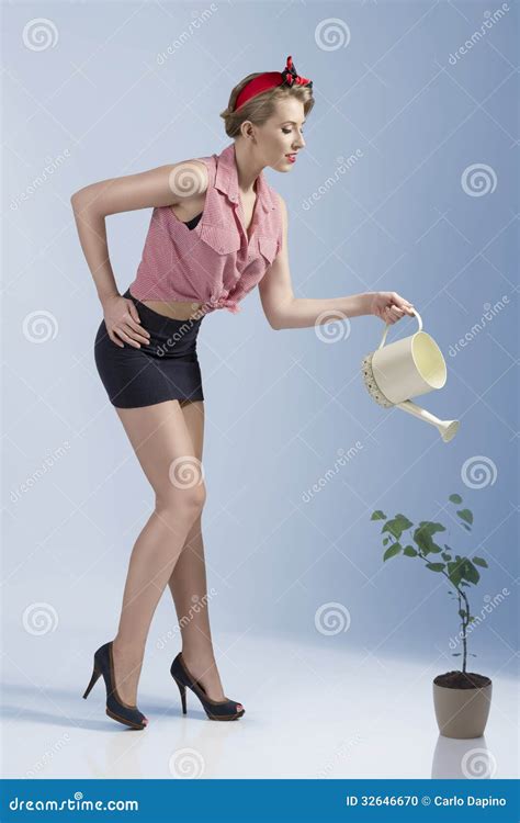 Sensual Female Gardener In Summer Time Stock Photo Image