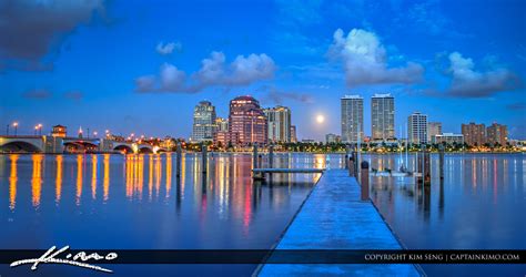 West Palm Beach Skyline Under Blue Moon Light Hdr Photography By