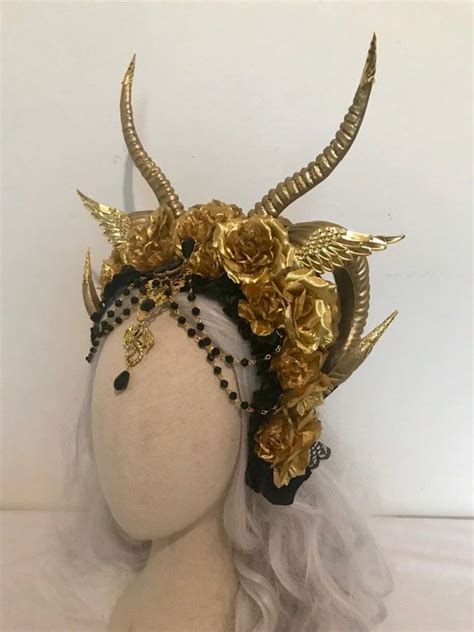 Golden Dragon Lucifer Double Horned Demon Horns Headdress Etsy
