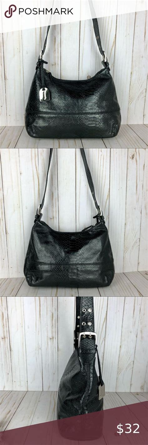 Tignanello Small Black Embossed Leather Hobo Bag Leather Hobo Bag