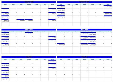 6 Month Calendar Excel Example Calendar Printable