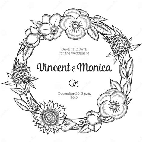 Vintage Floral Wreath Wedding Invitation Stock Vector Illustration