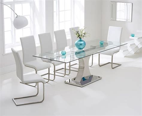 Cm Glass Dining Table And White Chairs Homegenies