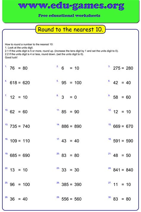 Rounding To The Nearest 10 Worksheets