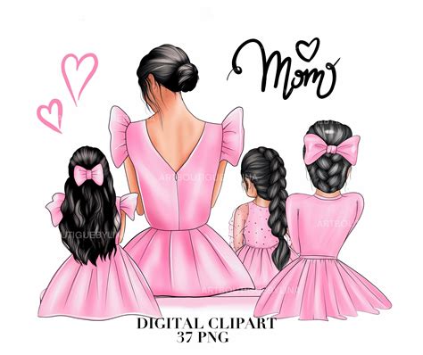 Mother Daughters Clipart Mom 3 Girls Clipart Mom Clipart Etsy Mom Clipart Girl Clipart