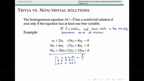 Homogeneous And Nonhomogeneous Systems Of Linear Equations Youtube